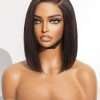 10″ Blunt Cut Bob Wig Human Hair Pre Cut Glueless HD Lace Closure Wig Pre Plucked Mature Boss Side Parted Straigh Human Hair Short Wigs For Women