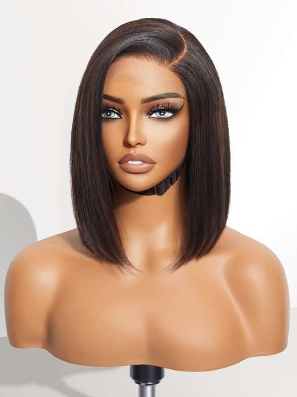 10″ Blunt Cut Bob Wig Human Hair Pre Cut Glueless HD Lace Closure Wig Pre Plucked Mature Boss Side Parted Straigh Human Hair Short Wigs For Women