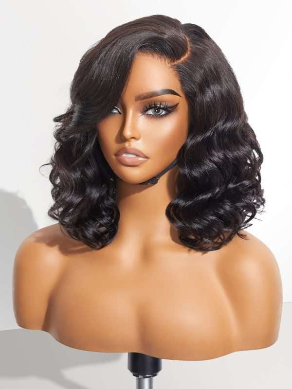 12 Inch Loose Wavy Glueless Pre Cut Lace Wigs Human Hair Pre Plucked Undetectable HD Lace Closure Side Parted Short Wig For Women