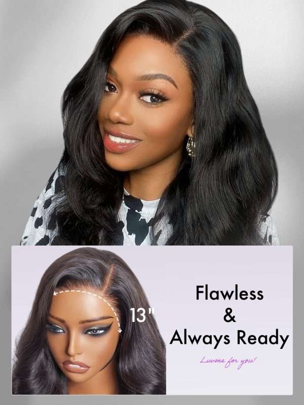 18''Body Wave Lace Front Wigs Human Hair 13x4 Pre Cut Lace Glueless Human Hair Wig Pre Plucked Long Black Body Wave Wig 180 Density