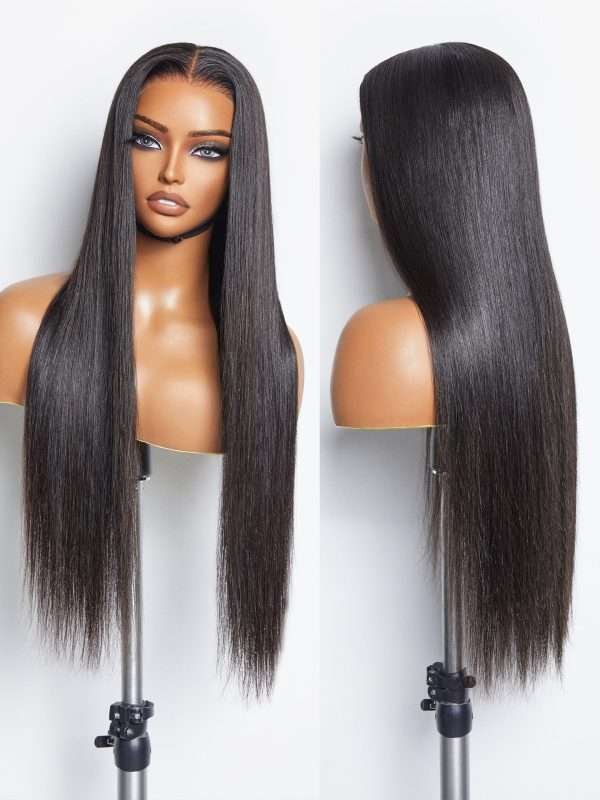 16'' Straight Lace Front Wigs Human Hair 13x4 Pre Cut Lace Glueless Human Hair Wig Pre Plucked Long Straight Black Wig For Women 180 Density