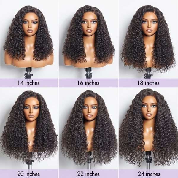 16 Inch Natural Black Curly 5X5 Lace Front Wig Human Hair Pre Cut Lace Glueless 5X5 Closure Wig Pre Plucked For Women 180 Density