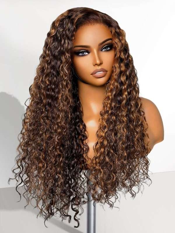 16 Inch Highlight Brown Curly Lace Front Wig Human Hair Pre Cut Lace Glueless 5X5 Closure Wig Pre Plucked For Women 180 Density