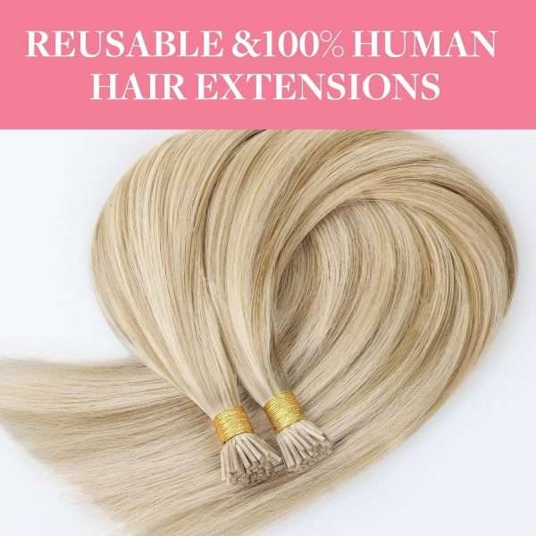 I tip Human Hair Extension #16/22 Light Blonde Highlighted Golden Blonde I Tip Hair Extensions Real Human Hair Cold Fusion Itips Hair Extensions Human Hair 16 inch 50pc 50g
