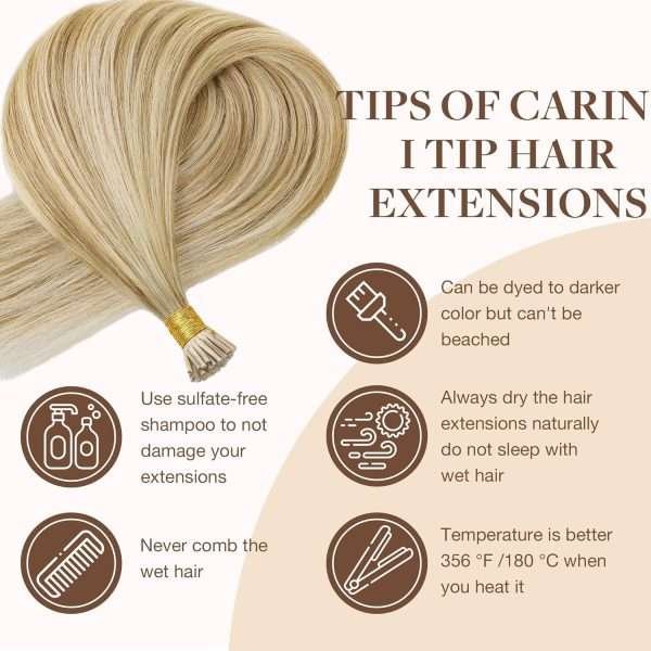 I tip Human Hair Extension #16/22 Light Blonde Highlighted Golden Blonde I Tip Hair Extensions Real Human Hair Cold Fusion Itips Hair Extensions Human Hair 16 inch 50pc 50g
