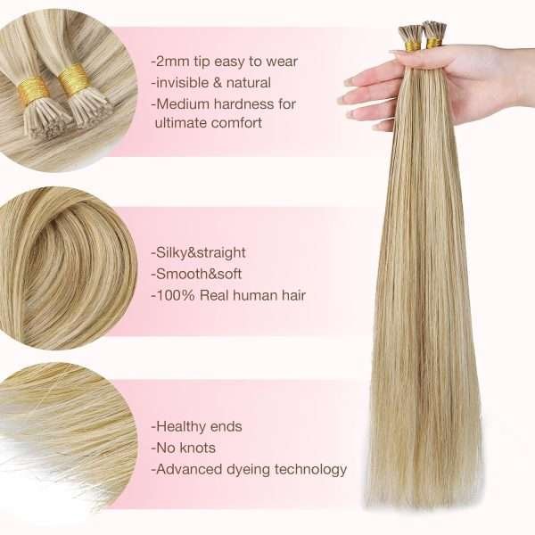 I tip Human Hair Extension #16/22 Light Blonde Highlighted Golden Blonde I Tip Hair Extensions Real Human Hair Cold Fusion Itips Hair Extensions Human Hair 16 inch 50pc 50g