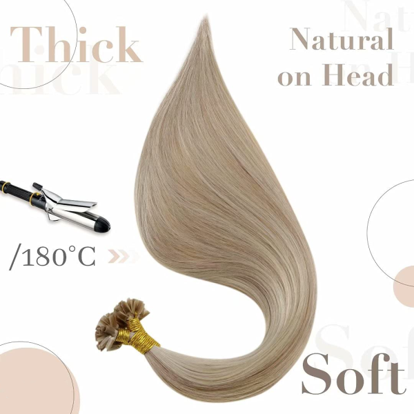U Tip Hair Extensions Real Human Hair  U Tips Hair Extensions Highlighted Light Blonde #P18613 Hot Fusion Remy Hair Extensions Utips Pre Bonded Straight Extensions 50pcs/50g 16 Inch