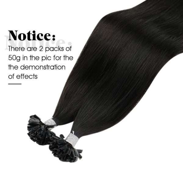 1B U Tip Hair Extensions Real Human Hair Natural Black U Tips Hair Extensions Natural Black #1B Hot Fusion Remy Hair Extensions Utips Pre Bonded Straight Extensions 50pcs/50g 16 Inch