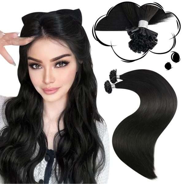 1B# U Tip Hair Extensions Real Human Hair Natural Black U Tips Hair Extensions Natural Black #1B Hot Fusion Remy Hair Extensions Utips Pre Bonded Straight Extensions 50pcs/50g 16 Inch