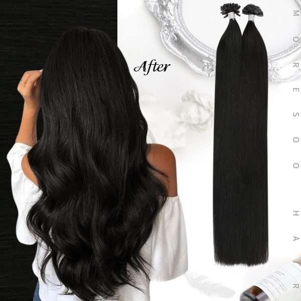 1B#1 U Tip Hair Extensions Real Human Hair Natural Black U Tips Hair Extensions Natural Black #1B Hot Fusion Remy Hair Extensions Utips Pre Bonded Straight Extensions 50pcs/50g 16 Inch