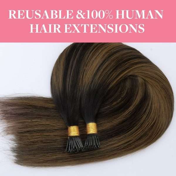 1B61B-2 I tip Human Hair Extension #1B/6/1B Natural Black to Chestnut Brown I Tip Hair Extensions Real Human Hair Cold Fusion Itips Hair Extensions Human Hair 16 inch 50pc 50g