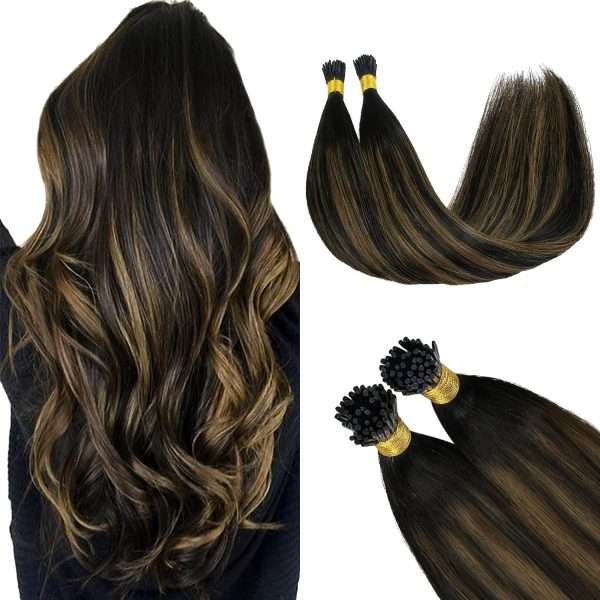 1B61B I tip Human Hair Extension #1B/6/1B Natural Black to Chestnut Brown I Tip Hair Extensions Real Human Hair Cold Fusion Itips Hair Extensions Human Hair 16 inch 50pc 50g