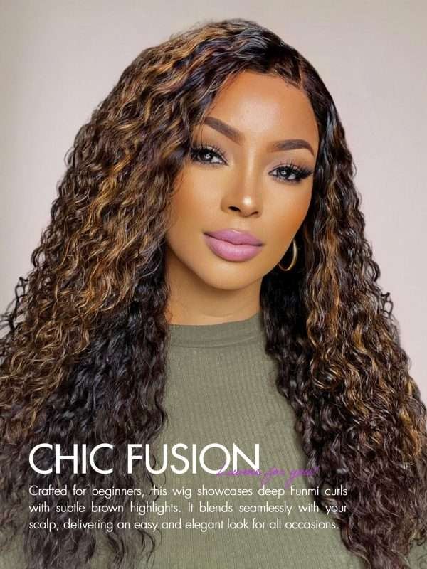 16 Inch Highlight Brown Curly Lace Front Wig Human Hair Pre Cut Lace Glueless 5X5 Closure Wig Pre Plucked For Women 180 Density