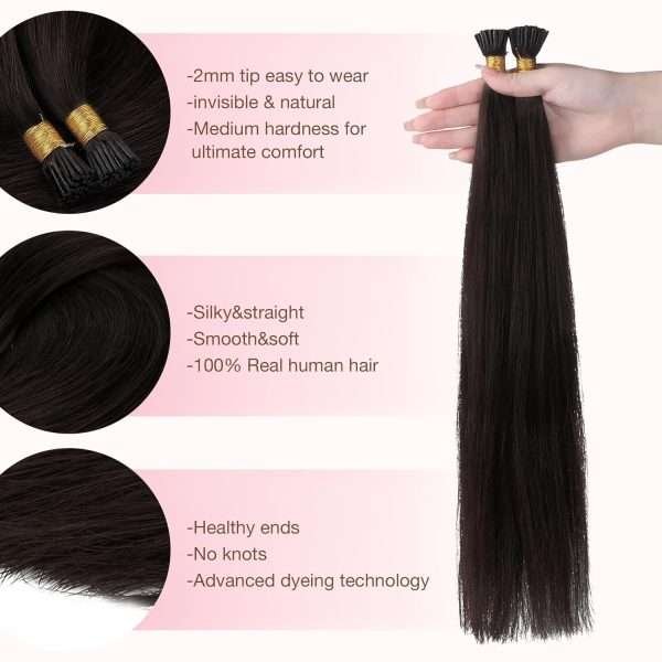 I tip Human Hair Extension #2 Dark Brown I Tip Hair Extensions Real Human Hair Cold Fusion Itips Hair Extensions Human Hair 16 inch 50pc 50g
