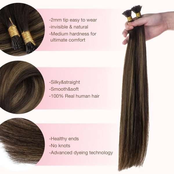 I tip Human Hair Extension #2/6/2 Dark Brown to Chestnut Brown I Tip Hair Extensions Real Human Hair Cold Fusion Itips Hair Extensions Human Hair 16 inch 50pc 50g