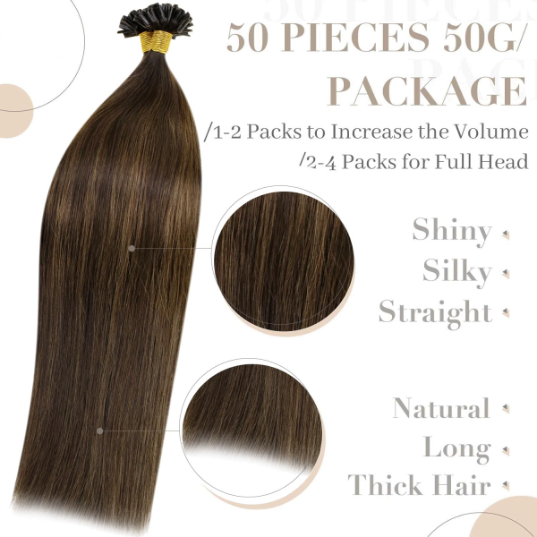 U tip Hair Extensions Real Human Hair Balayage Dark Brown U Tip Hair Extensions Real Human Hair 16 inch 1g/s 50 Strands One Pack