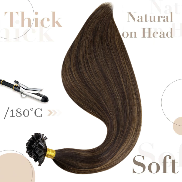 U tip Hair Extensions Real Human Hair Balayage Dark Brown U Tip Hair Extensions Real Human Hair 16 inch 1g/s 50 Strands One Pack