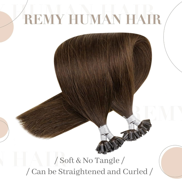 U Tip Hair Extensions Real Human Hair Brown U Tips Hair Extensions Medium Brown #4 Hot Fusion Remy Hair Extensions Utips Pre Bonded Straight Extensions 50pcs/50g  16 Inch