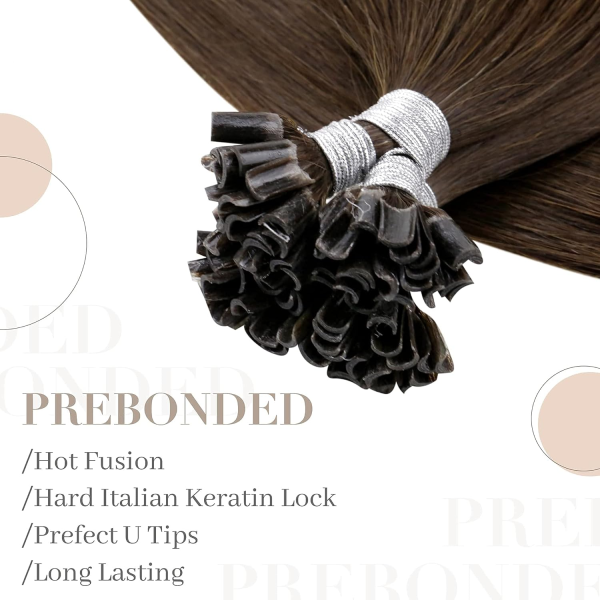 U Tip Hair Extensions Real Human Hair Brown U Tips Hair Extensions Medium Brown #4 Hot Fusion Remy Hair Extensions Utips Pre Bonded Straight Extensions 50pcs/50g  16 Inch