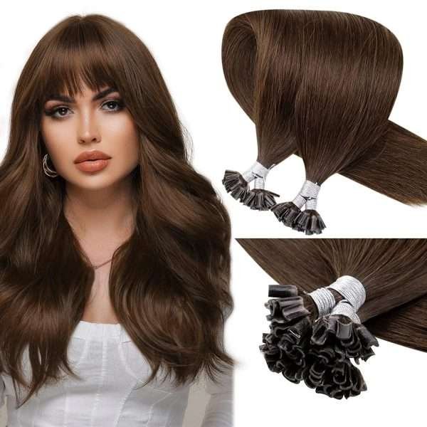 U Tip Hair Extensions Real Human Hair Brown U Tips Hair Extensions Medium Brown #4 Hot Fusion Remy Hair Extensions Utips Pre Bonded Straight Extensions 50pcs/50g  16 Inch