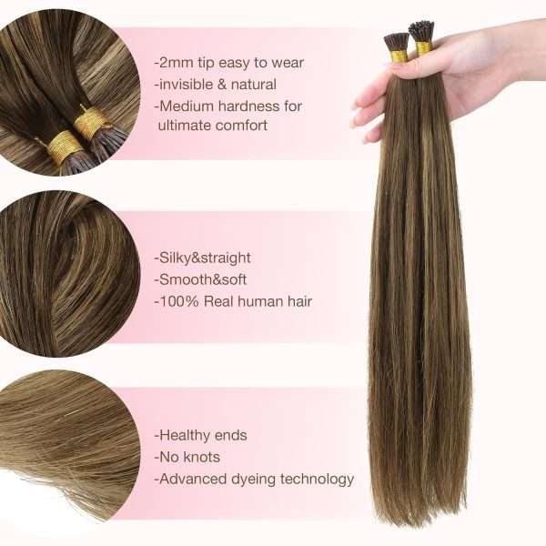 I tip Human Hair Extension #4/27/4 Chocolate Brown to Caramel Blonde I Tip Hair Extensions Real Human Hair Cold Fusion Itips Hair Extensions Human Hair 16 inch 50pc 50g