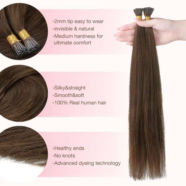 I tip Human Hair Extension #4 Chocolate Brown I Tip Hair Extensions Real Human Hair Cold Fusion Itips Hair Extensions Human Hair 16 inch 50pc 50g