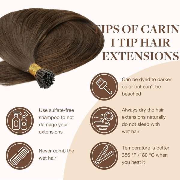 I tip Human Hair Extension #4 Chocolate Brown I Tip Hair Extensions Real Human Hair Cold Fusion Itips Hair Extensions Human Hair 16 inch 50pc 50g