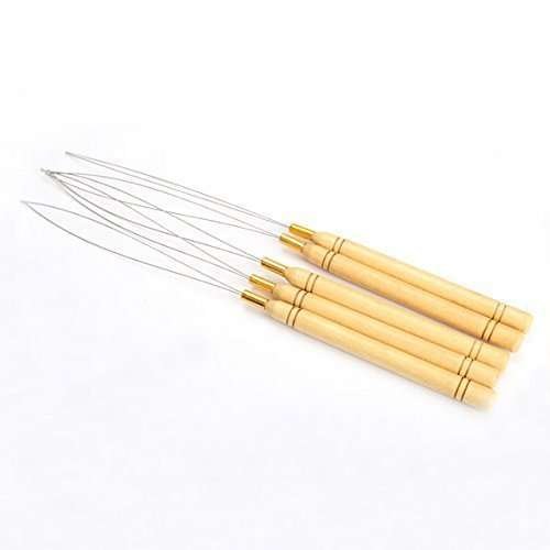 5 Wooden Hair Extensions Loop Needle Threader Wire Pulling Hook Tool for silicone microlink beads and feathers, Set of 5 for hair or feather extensions (5 Loop Tools)