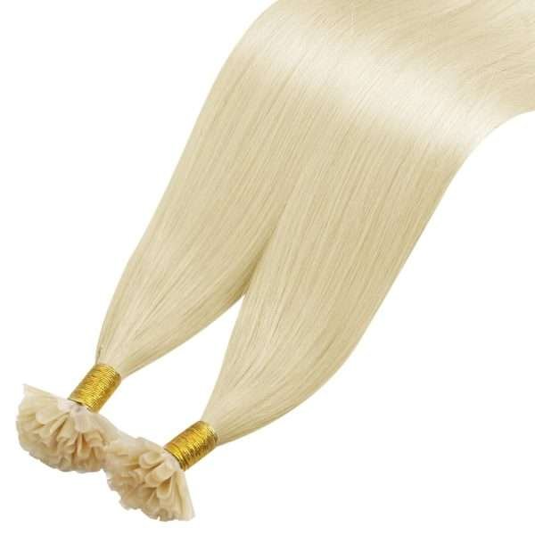 U Tip Hair Extensions Real Human Hair Platinum Blonde U Tips Hair Extensions Platinum Blonde #60 Hot Fusion Remy Hair Extensions Utips Pre Bonded Straight Extensions 50pcs/50g 16 Inch