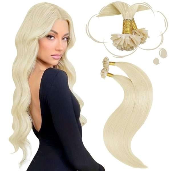 U Tip Hair Extensions Real Human Hair Platinum Blonde U Tips Hair Extensions Platinum Blonde #60 Hot Fusion Remy Hair Extensions Utips Pre Bonded Straight Extensions 50pcs/50g 16 Inch