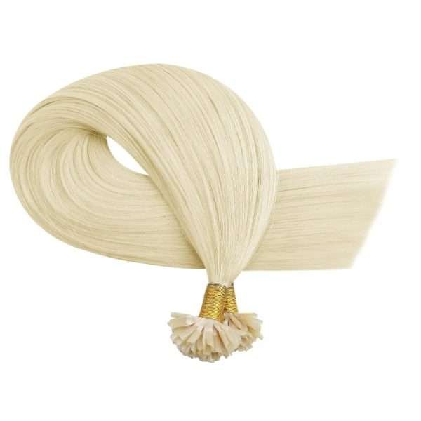 U Tip Hair Extensions Real Human Hair Platinum Blonde U Tips Hair Extensions Platinum Blonde #60 Hot Fusion Remy Hair Extensions Utips Pre Bonded Straight Extensions 50pcs/50g 16 Inch