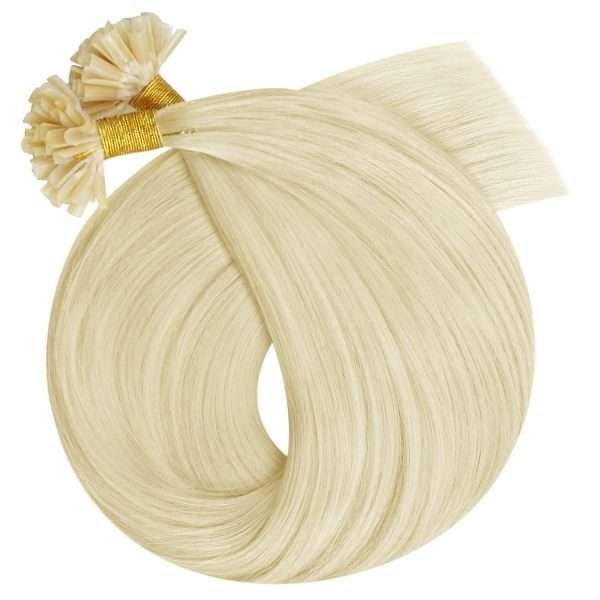 U Tip Hair Extensions Real Human Hair Platinum Blonde U Tips Hair Extensions Platinum Blonde #60 Hot Fusion Remy Hair Extensions Utips Pre Bonded Straight Extensions 50pcs/50g 16 Inch