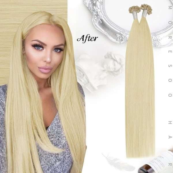 U Tip Hair Extensions Real Human Hair Platinum Blonde U Tips Hair Extensions Platinum Blonde #60 Hot Fusion Remy Hair Extensions Utips Pre Bonded Straight Extensions 50pcs/50g 16 Inch