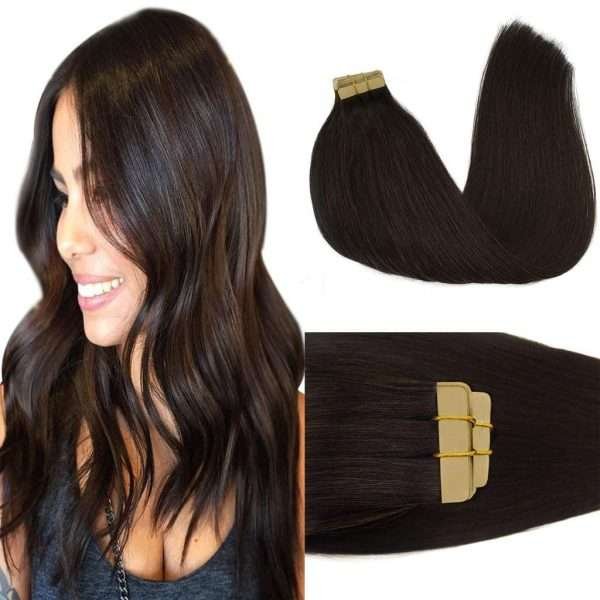 Tape in Human Hair Extensions Dark Brown #2 Seamless Straight Human Hair Extensions 50g 20pcs
