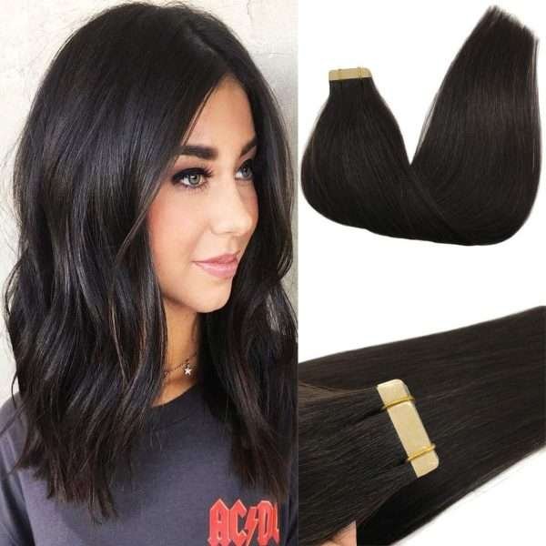 Tape in Hair Extensions Natural black #1B Real Human Hair Extensions Seamless Straight Human Hair Extensions 50g 20pcs