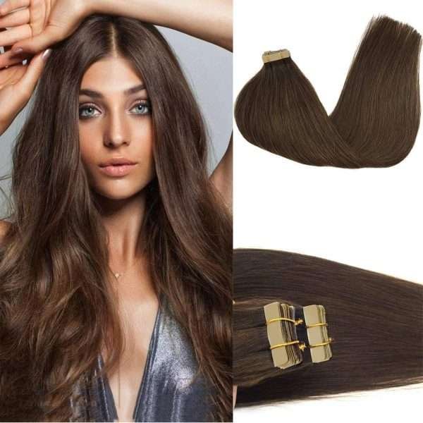 Tape in Human Hair Extensions Chocolate Brown #4 Seamless Straight Remy Human Hair Extensions 50g 20pcs
