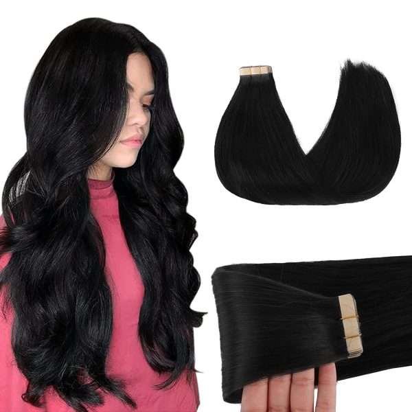 714vR4XXcgL Tape in Hair Extensions Jet black #1 Real Human Hair Extensions Seamless Straight Human Hair Extensions 50g 20pcs