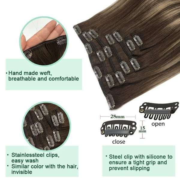 Full Head Clip-In Chocolate Brown to Honey Blonde #T(4/26)/4 Hair Extensions