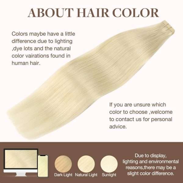 71Dc6bCf2OL Tape in Human Hair Extensions Platinum Blonde #60A Seamless Straight Remy Human Hair Extensions 50g 20pcs