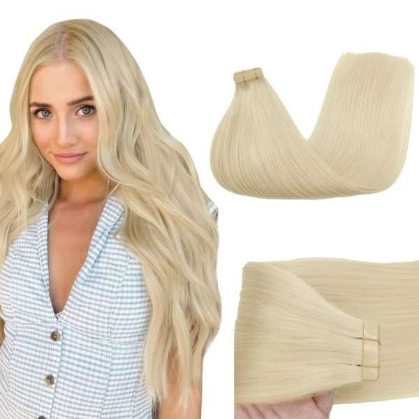 71nQN2rH8DL Tape in Human Hair Extensions Platinum Blonde #60A Seamless Straight Remy Human Hair Extensions 50g 20pcs
