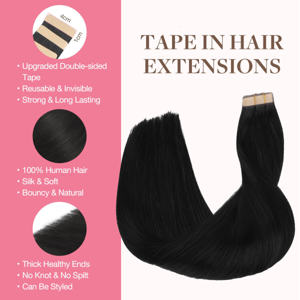 71wb0G89XKL Tape in Hair Extensions Jet black #1 Real Human Hair Extensions Seamless Straight Human Hair Extensions 50g 20pcs