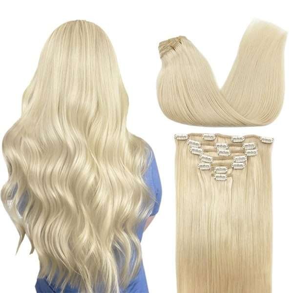 Full Head Clip-In Platinum Blonde #60A Human Hair Extensions