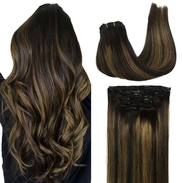 Full Head Clip-In Natural Black Mixed Chestnut Brown #T(1B/6)/1B Hair Extensions