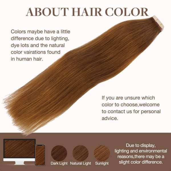 Tape in Human Hair Extensions Copper #350 Seamless Straight Remy Human Hair Extensions 50g 20pcs