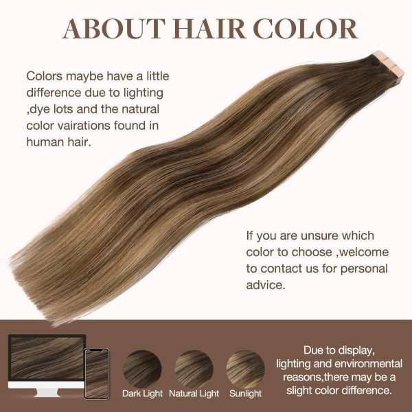 Tape in Human Hair Extensions Chocolate Brown to Caramel Blonde #T(4/27)4 Seamless Straight Remy Human Hair Extensions 50g 20pcs