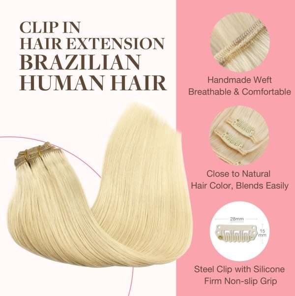 Full Head Clip-In Bleach Blonde #613 Hair Extensions