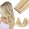 Tape in Human Hair Extensions Dark Blonde Highlighted Bleach Blonde#18/613 Seamless Straight Remy Human Hair Extensions 50g 20pcs