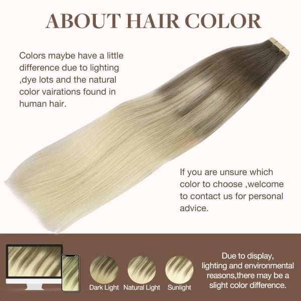 Tape in Human Hair Extensions Ombre Ash Brown to Platinum Blonde#T9/60 Seamless Straight Remy Human Hair Extensions 50g 20pcs