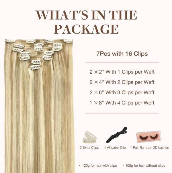 Full Head Clip-In Dark Blonde Highlighted Bleach Blonde #18/613 Hair Extensions