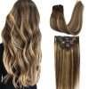 Full Head Clip-In Chocolate Brown to Caramel Blonde #T(4/27)/4 Hair Extensions